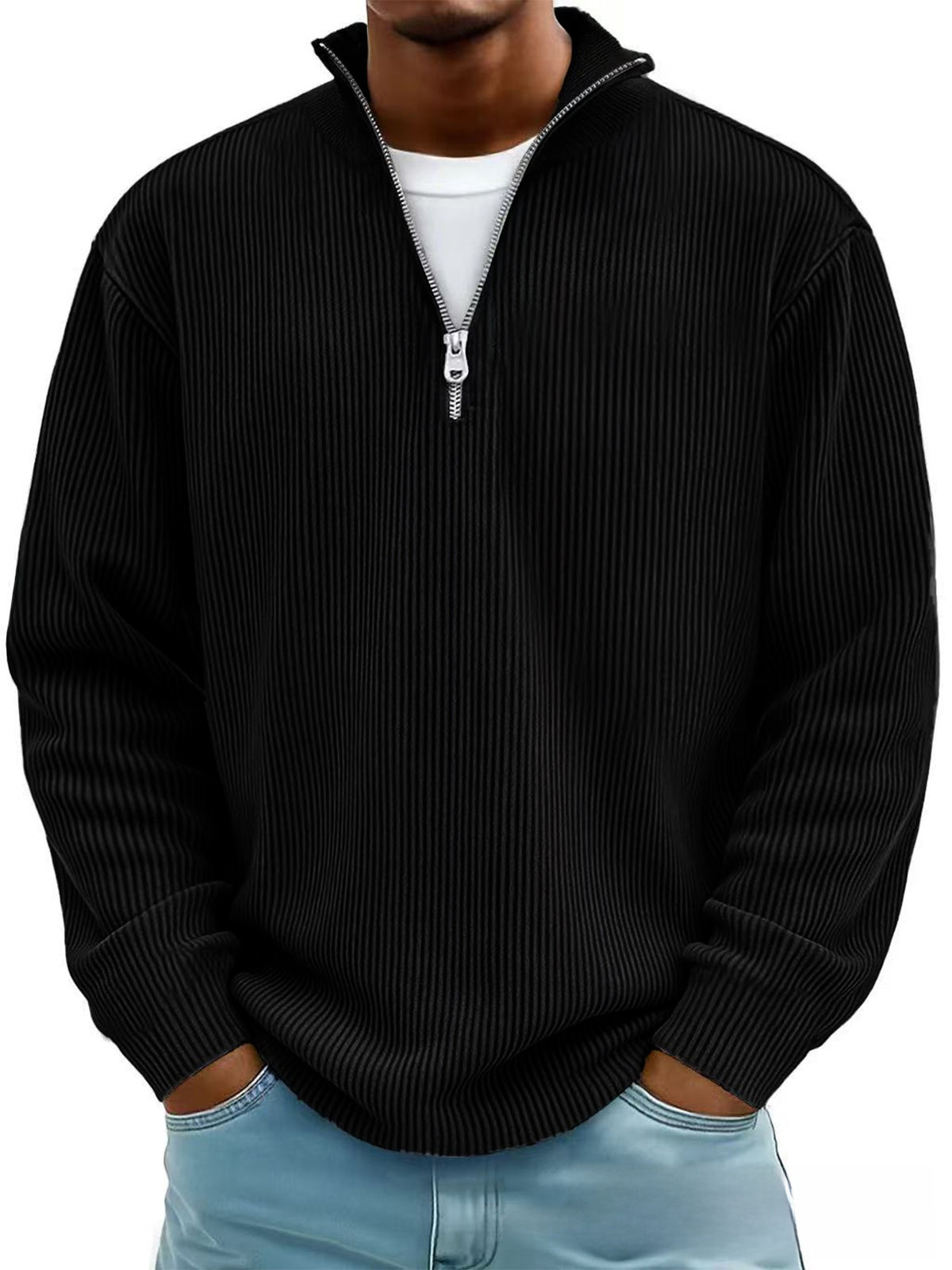 Casual stand collar zipper corduroy long sleeves