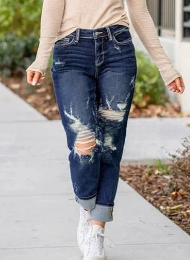 Women's High Waist Loose Fit Distressed Jeans