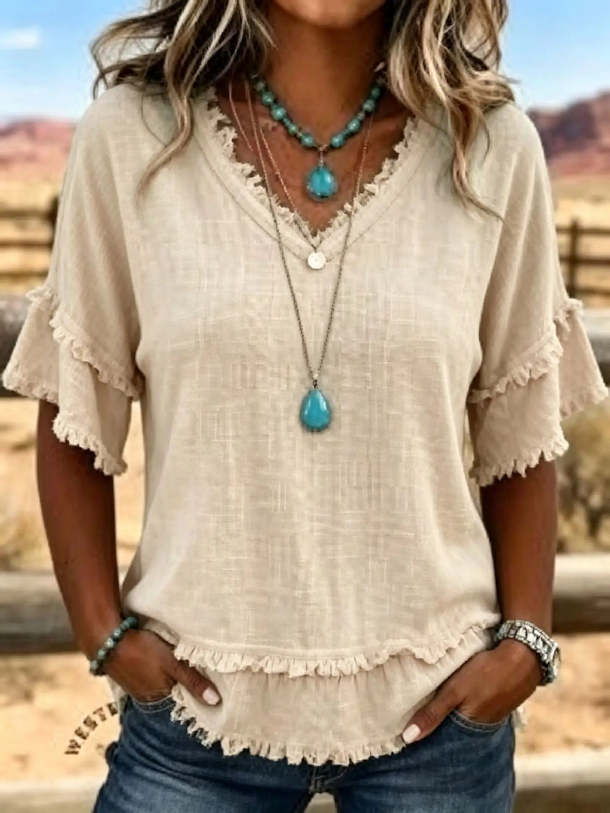 Womens V-Neck Short Sleeve Pullover Shirt