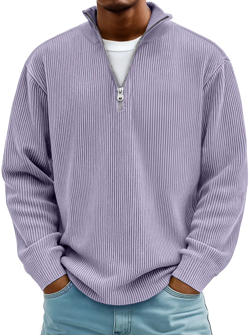 Casual stand collar zipper corduroy long sleeves