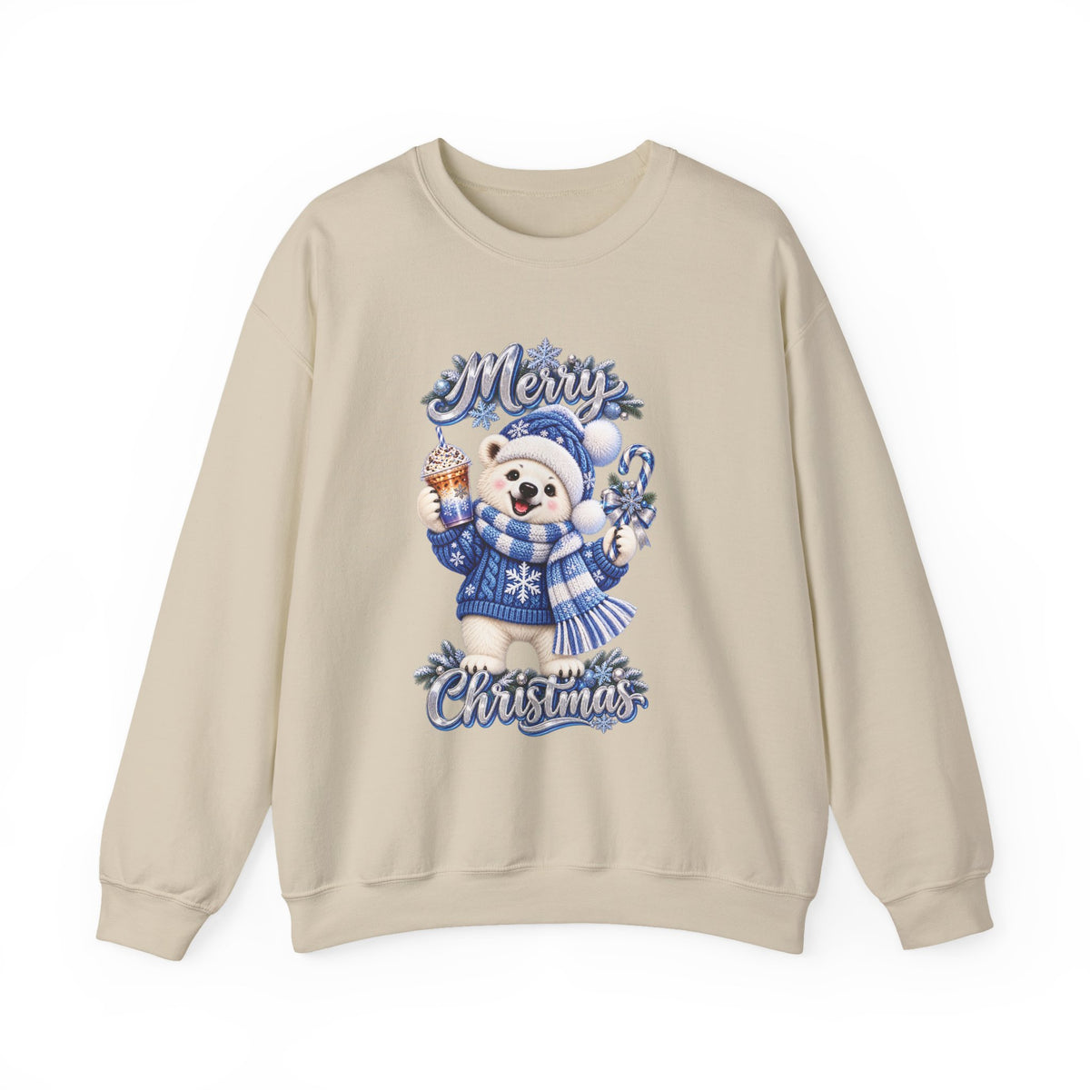 Christmas Bear Sweatshirt — Merry Christmas Blue Holiday Crewneck