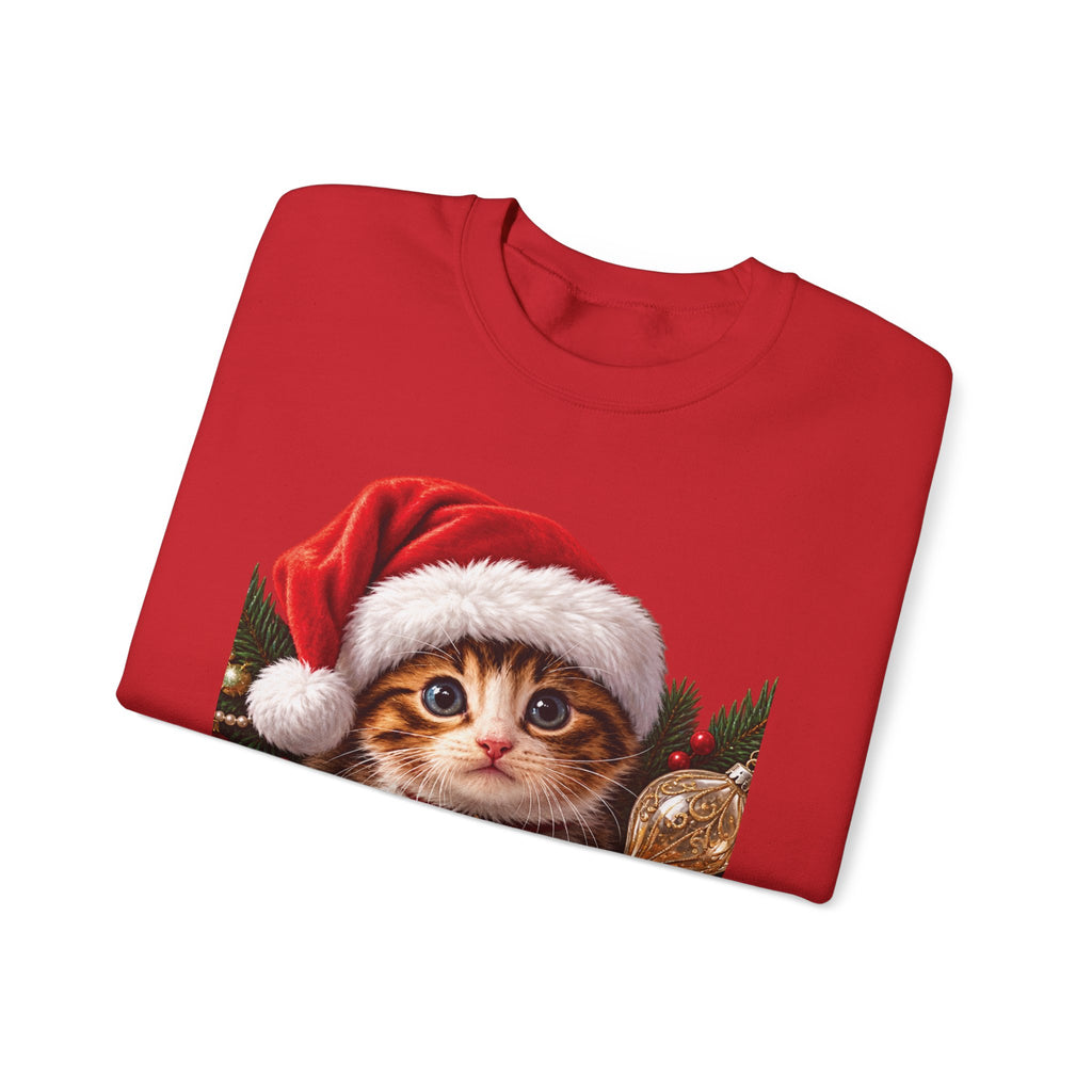 Christmas Kitten Crewneck Sweatshirt — "Merry Christmas" Holiday Cat Sweater