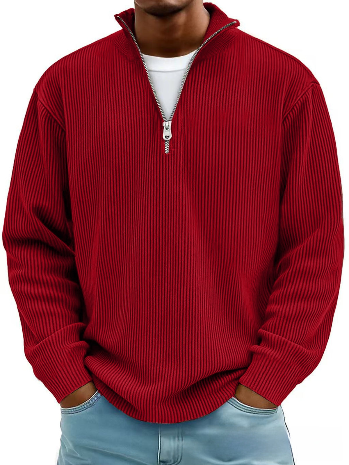 Casual stand collar zipper corduroy long sleeves