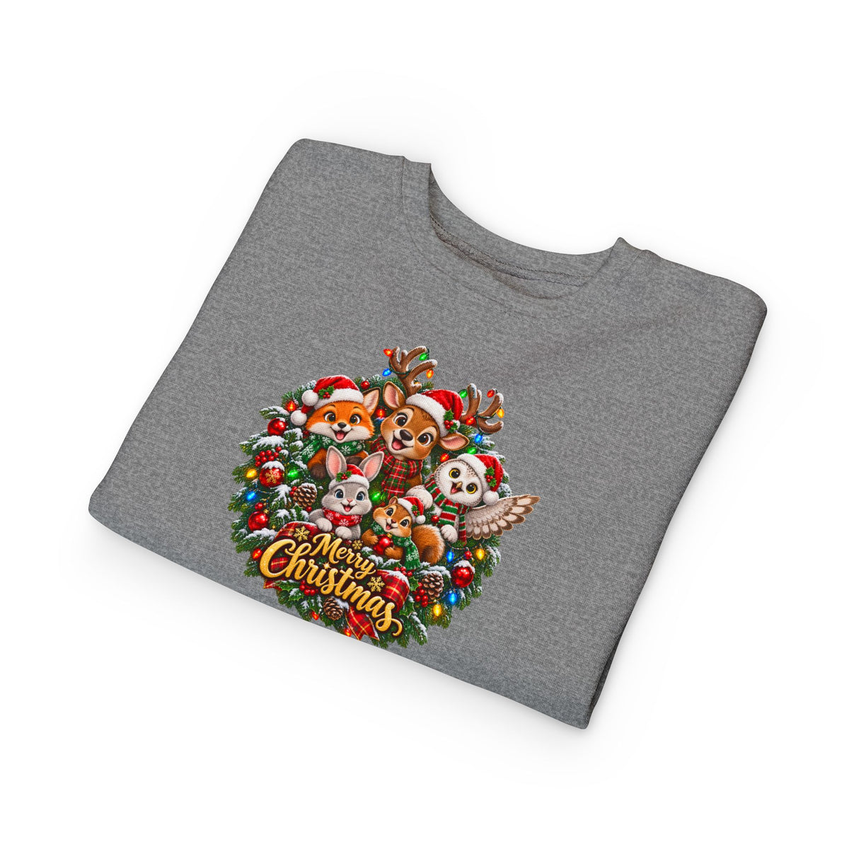 Toddler Christmas Sweatshirt — Cute Woodland Animals "Merry Christmas" Holiday Crewneck