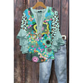 3D Floral Print V-Neck Ruffle Top
