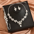 Leaf Design Rhinestone Necklace Earrings Bracelet Set