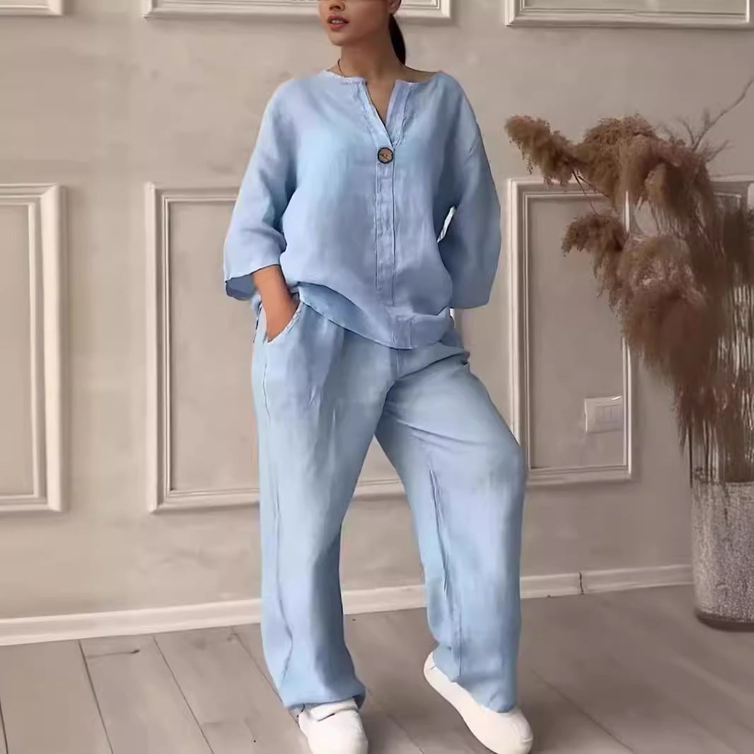 Women's Casual Cotton Linen Suit Set