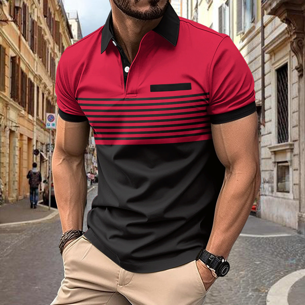 Printed short-sleeved men's polo shirt