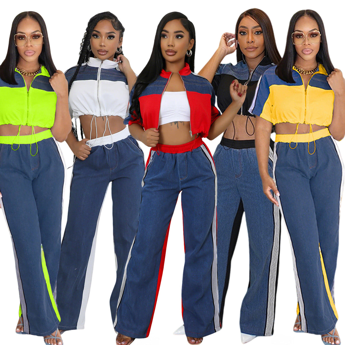 Cowboy wide-leg pants two-piece set