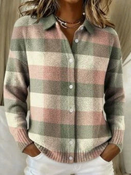 Sweater women's sweater top shirt collar check