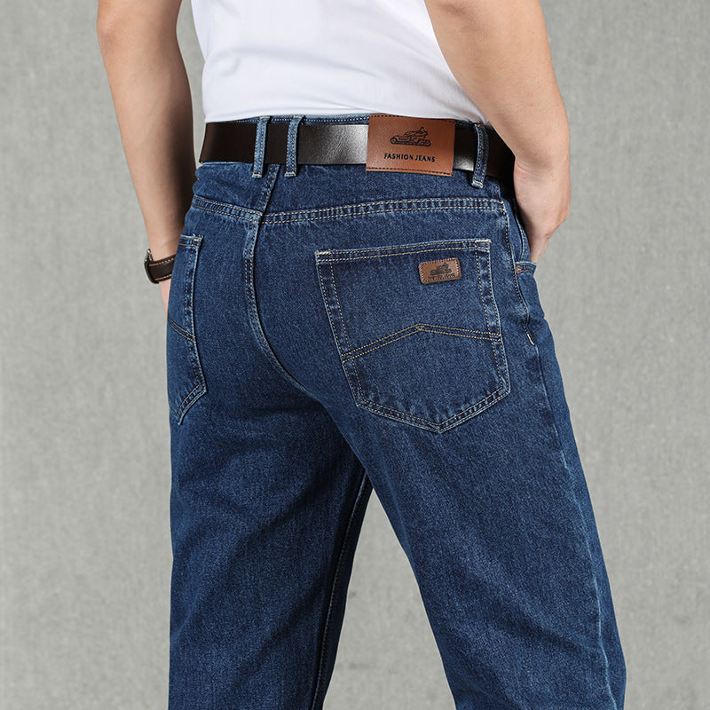 Mens Loose Fit High Waisted Denim Trousers