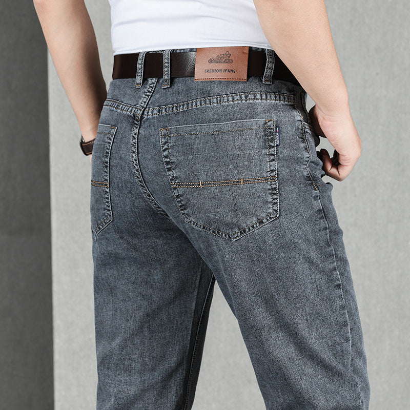 Mens Loose Fit High Waisted Denim Trousers