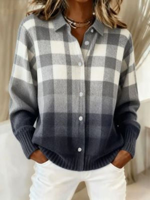 Sweater women's sweater top shirt collar check