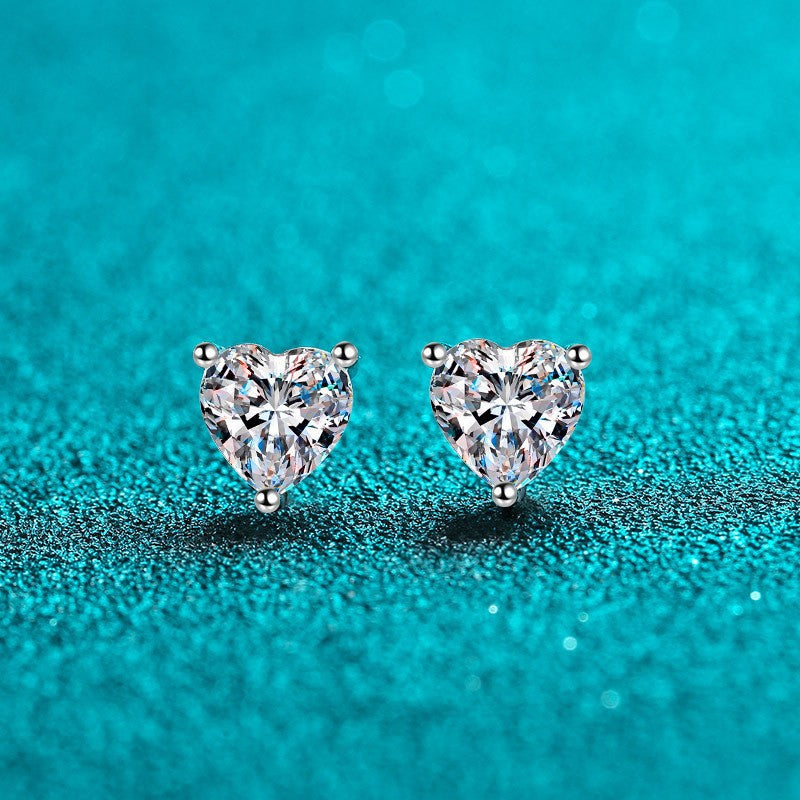 Heart-Shaped 925 Silver Moissanite Earrings