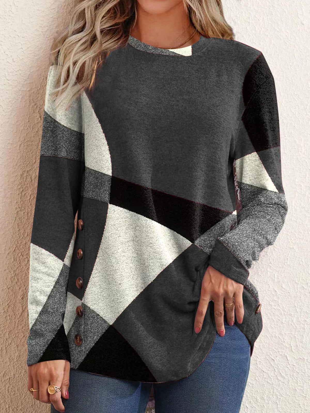Womens French Cashmere Blend Printed Long Sleeve T-shirt