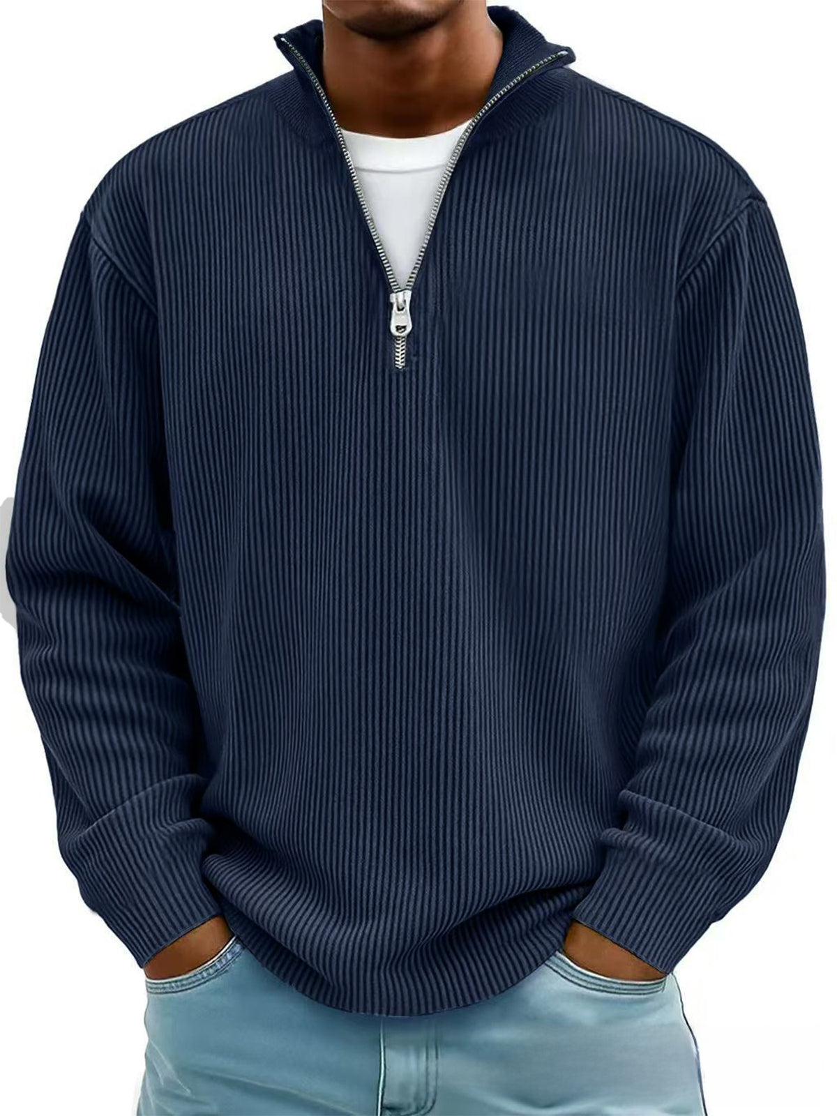 Casual stand collar zipper corduroy long sleeves