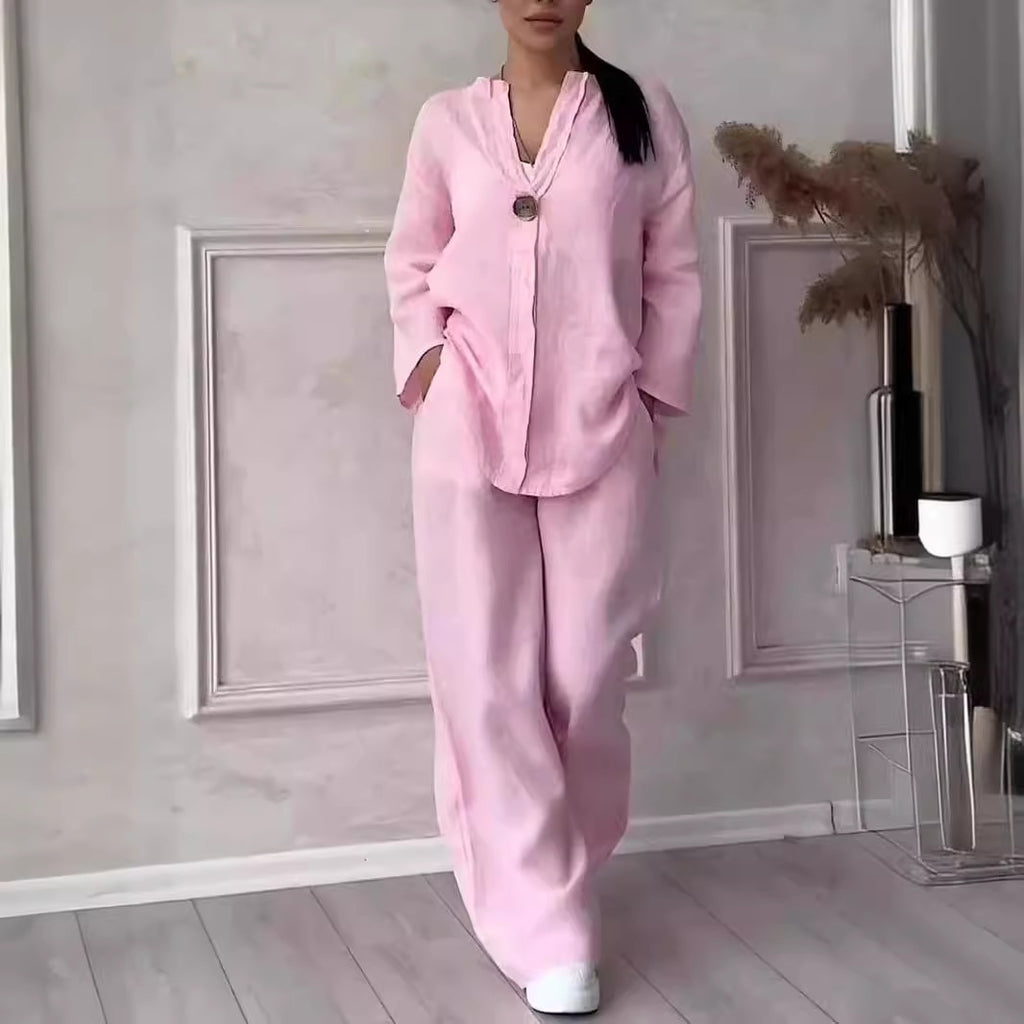 Women's Casual Cotton Linen Suit Set