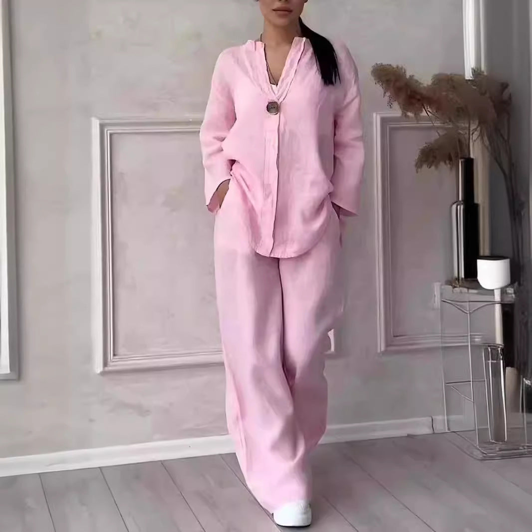 Women's Casual Cotton Linen Suit Set
