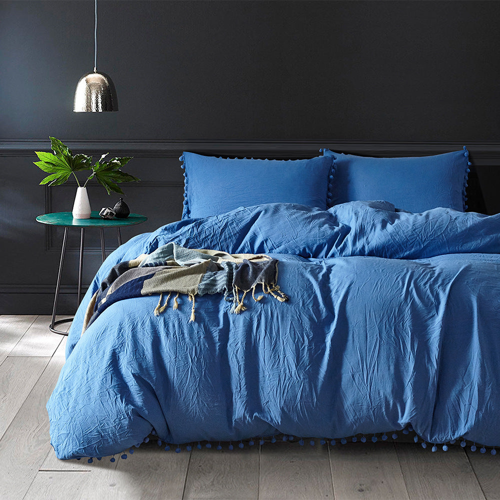 Washed Cotton Solid Color Bedding Three-Piece Set