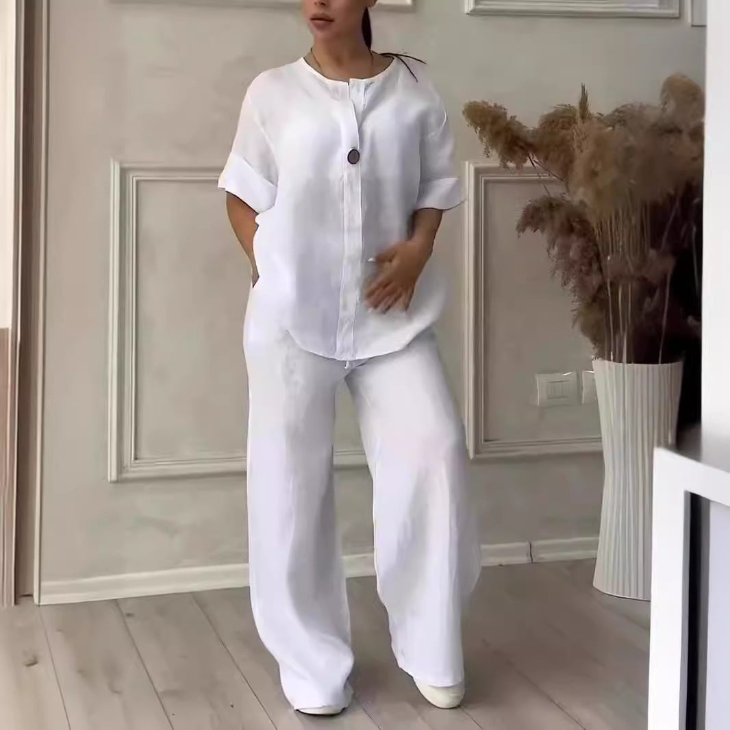 Women's Casual Cotton Linen Suit Set