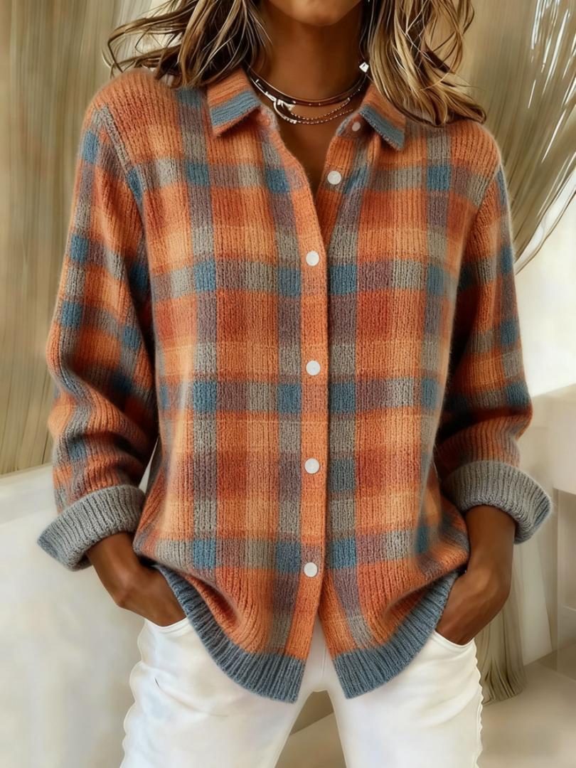 Sweater women's sweater top shirt collar check