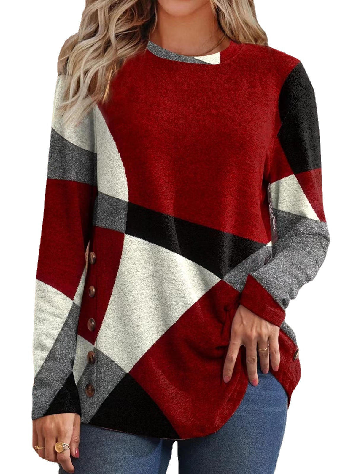 Womens French Cashmere Blend Printed Long Sleeve T-shirt