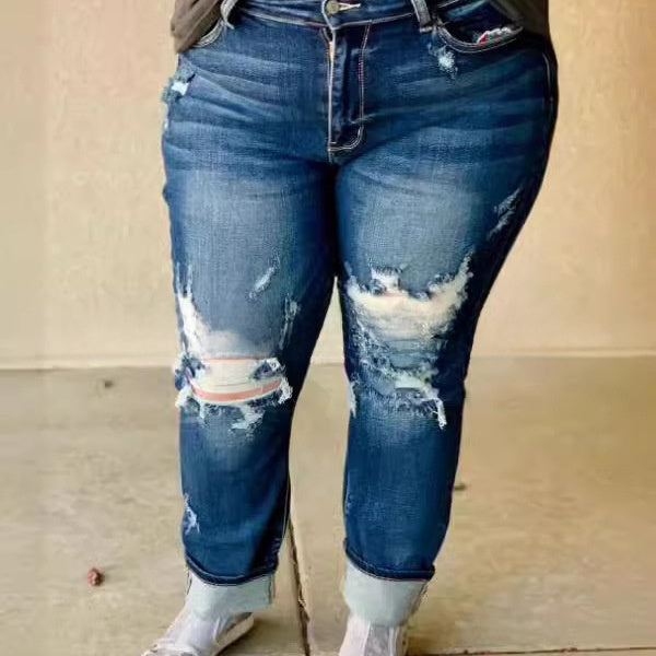 Women's High Waist Loose Fit Distressed Jeans