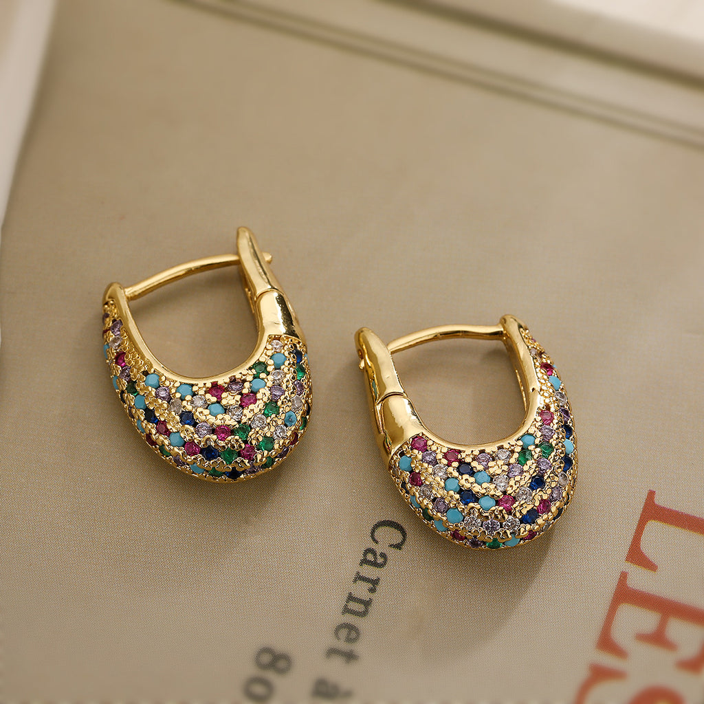 U-Shaped Gold Plated Zircon Earrings