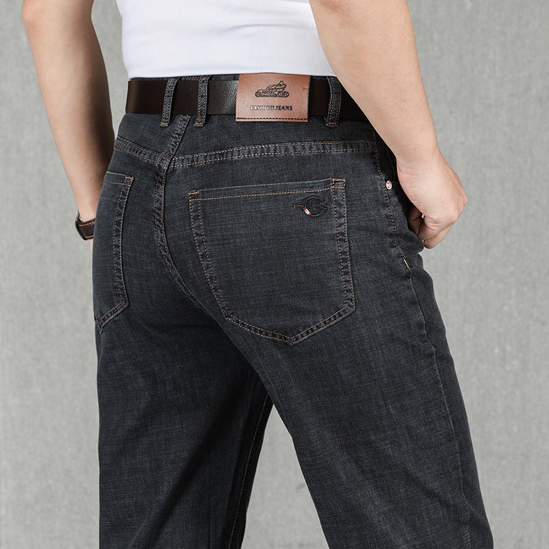 Mens Loose Fit High Waisted Denim Trousers