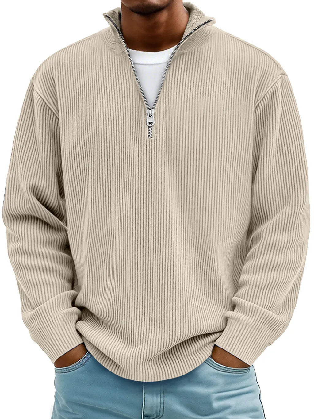Casual stand collar zipper corduroy long sleeves