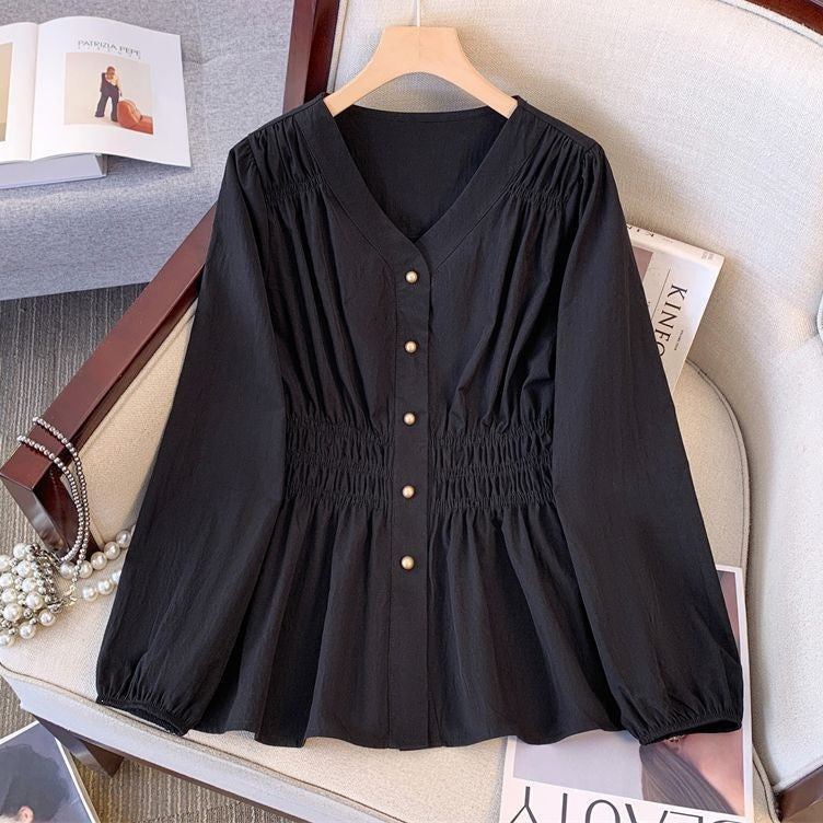 Plus Size Long Sleeve Shirt with Drawstring Waist