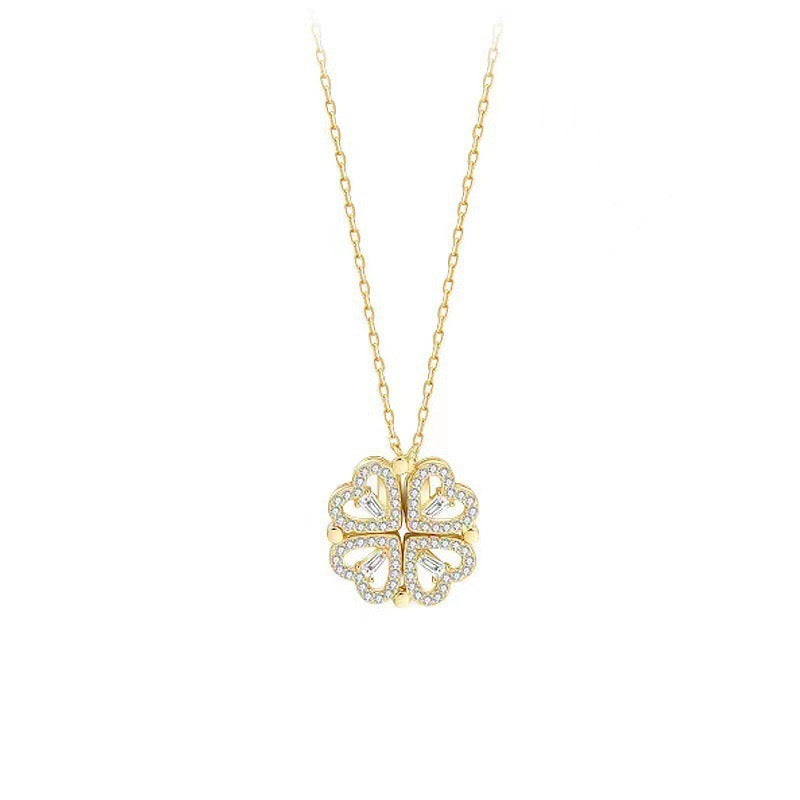 Copper Plated Love Four-Leaf Clover Necklace