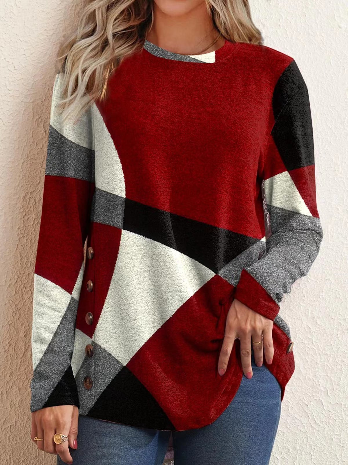 Womens French Cashmere Blend Printed Long Sleeve T-shirt