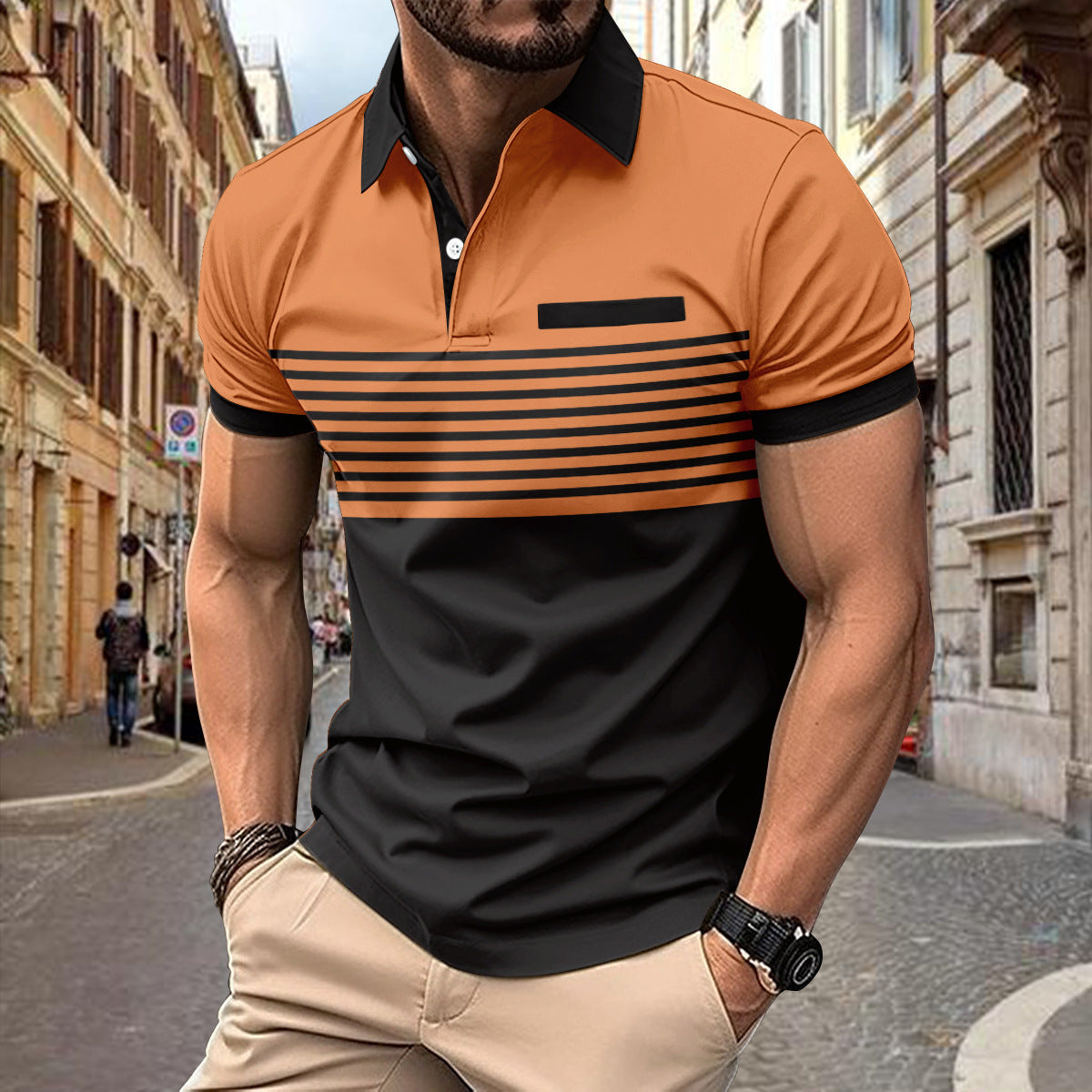 Printed short-sleeved men's polo shirt