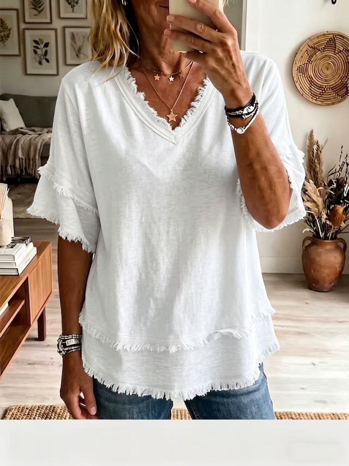 Womens V-Neck Short Sleeve Pullover Shirt
