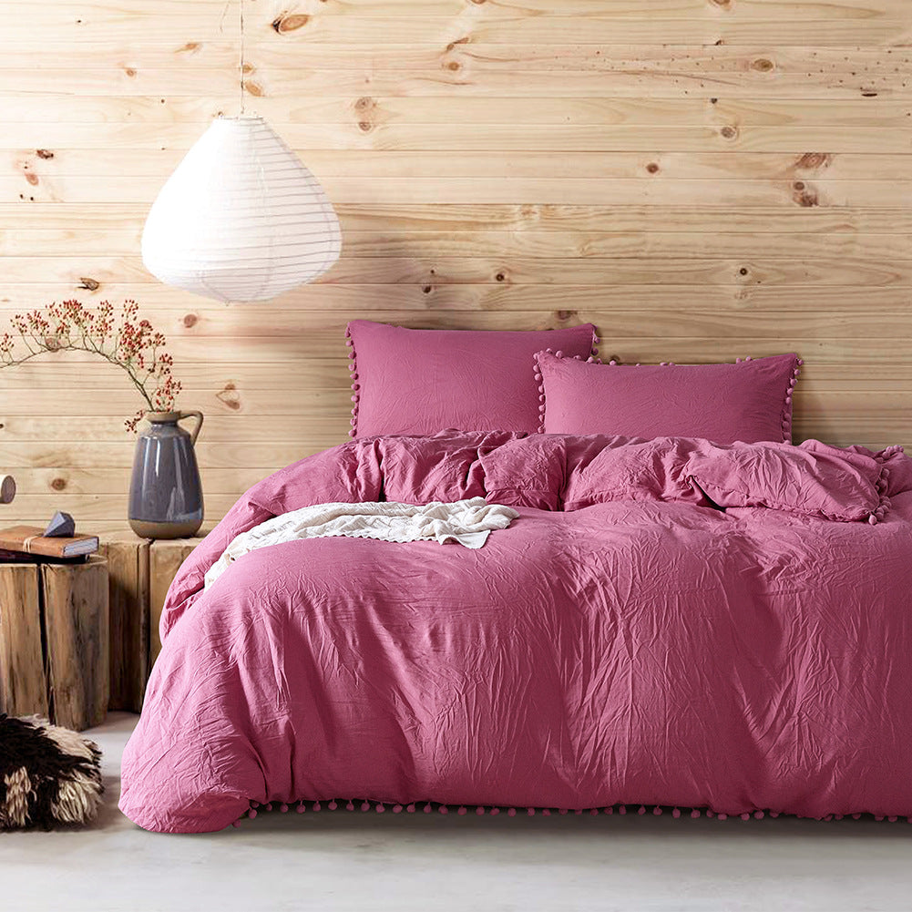 Washed Cotton Solid Color Bedding Three-Piece Set