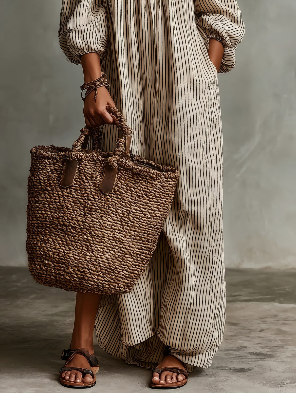Striped Off-Shoulder Dress with Puff Sleeves