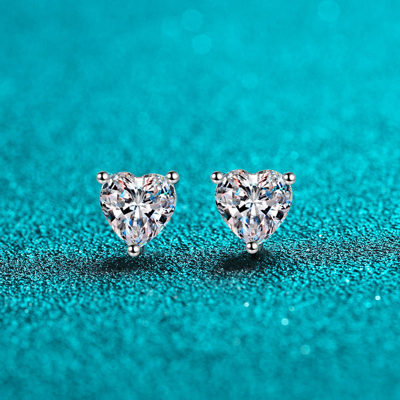 Heart-Shaped 925 Silver Moissanite Earrings