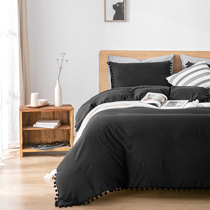 Washed Cotton Solid Color Bedding Three-Piece Set