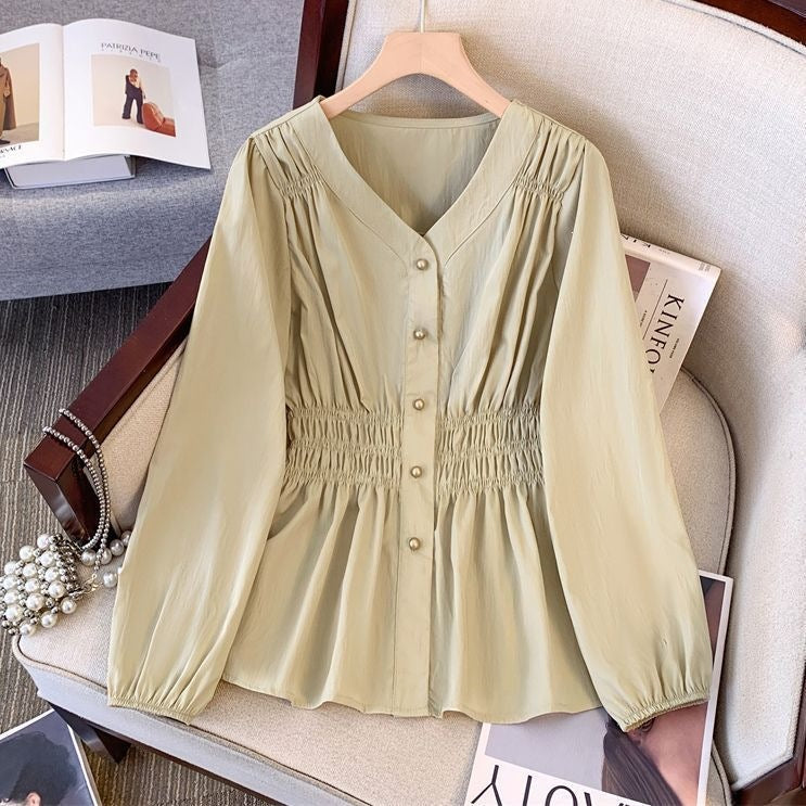 Plus Size Long Sleeve Shirt with Drawstring Waist