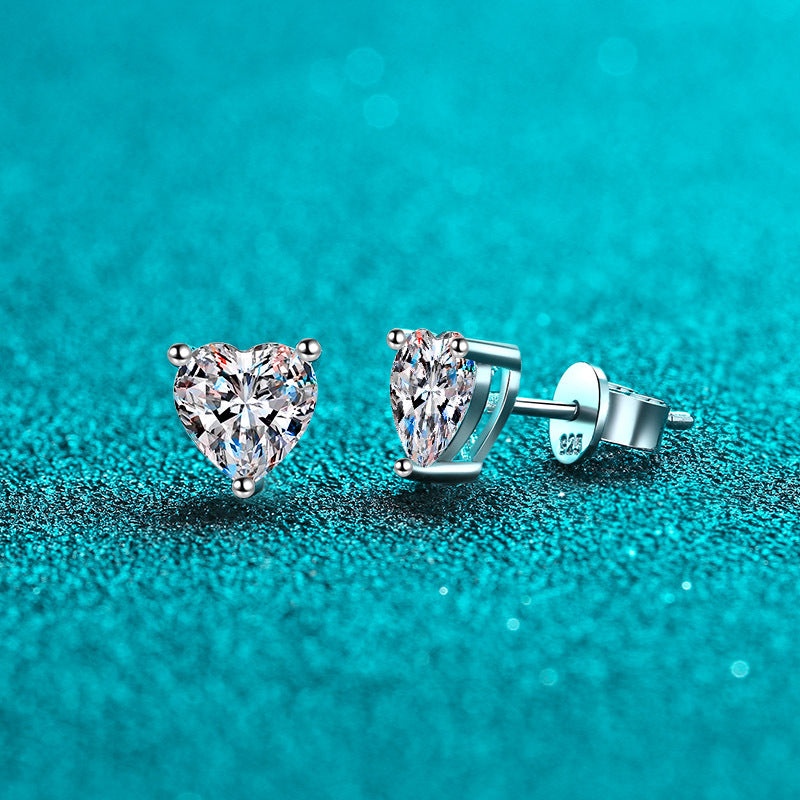 Heart-Shaped 925 Silver Moissanite Earrings