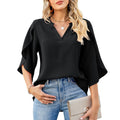 Womens Fashion Solid VNeck Chiffon Blouse