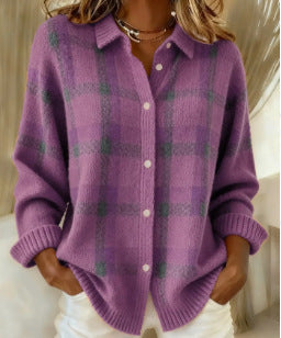 Sweater women's sweater top shirt collar check