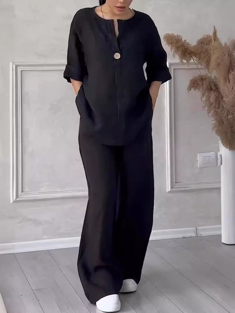 Women's Casual Cotton Linen Suit Set