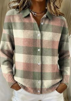 Sweater women's sweater top shirt collar check