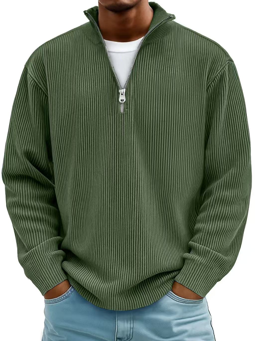 Casual stand collar zipper corduroy long sleeves