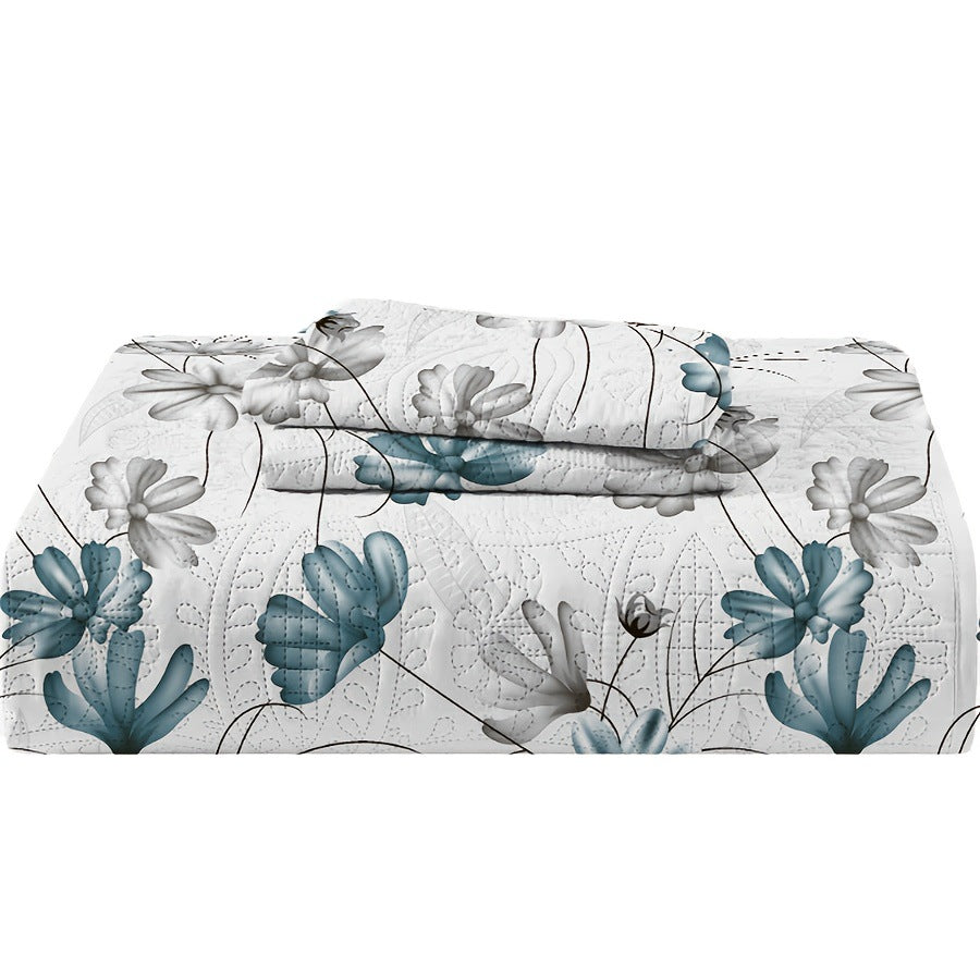 Plum Blossom White Quilt Set King Size Reversible
